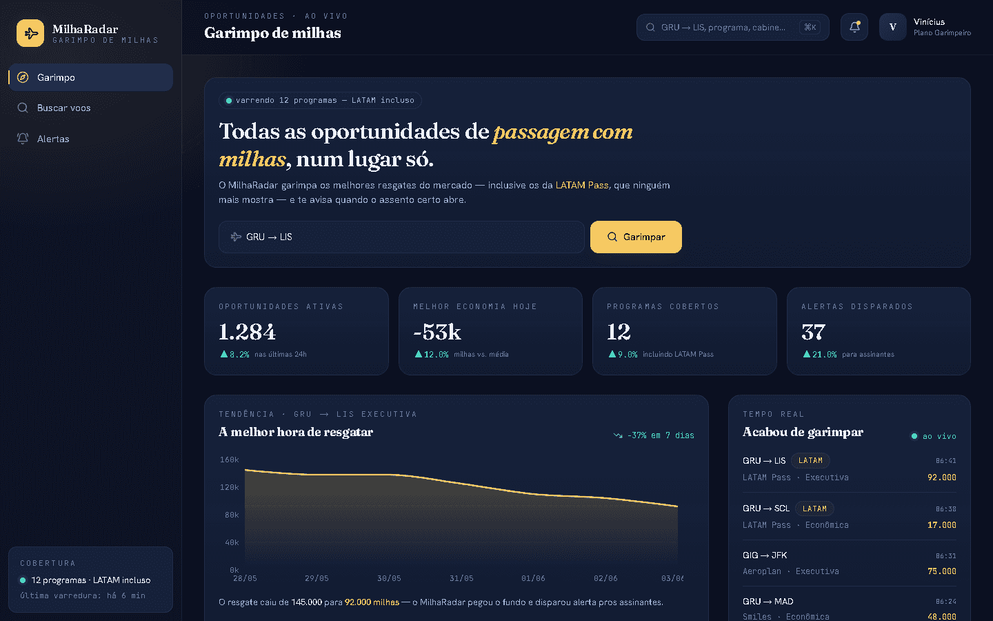 MilhaRadar — screenshot